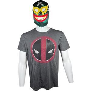 Marvel Large Y2K Streetwear Deadpool Graphic Tee Gray Red Crewneck